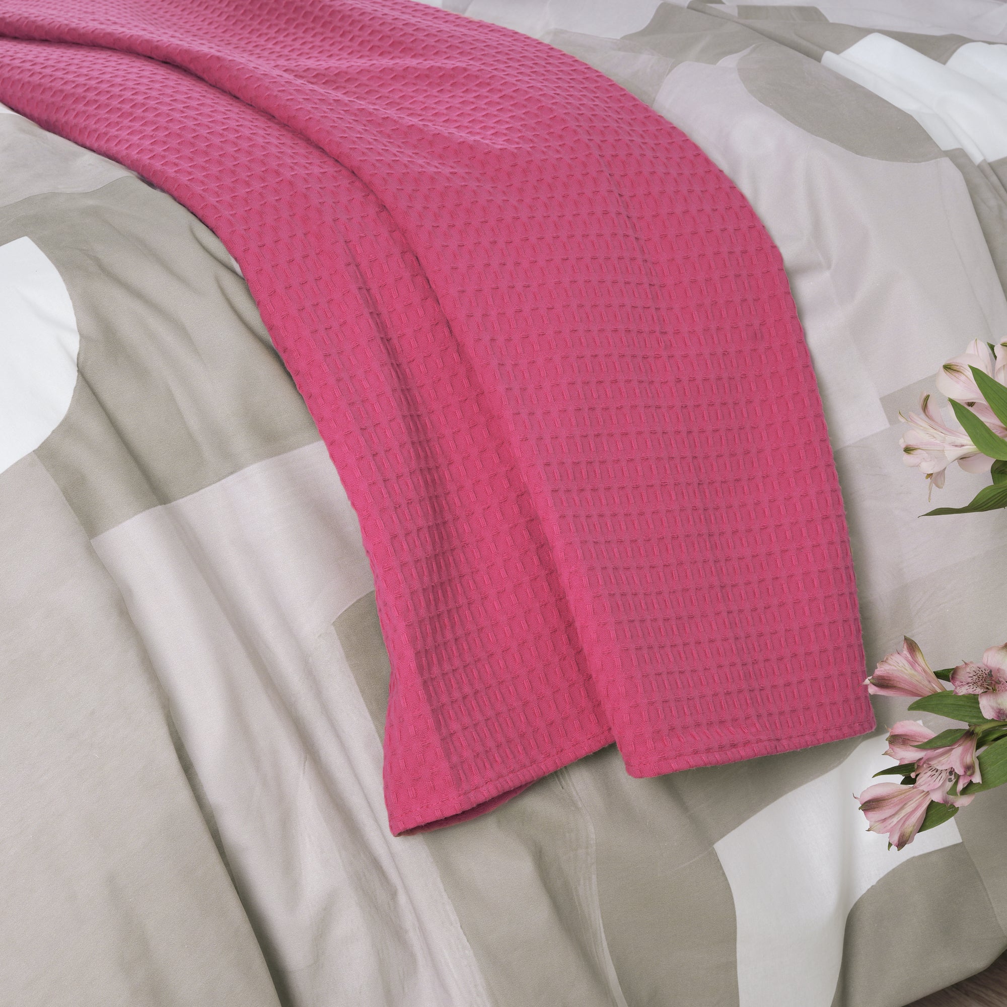 Plaid Gaufré 100% coton Fuchsia